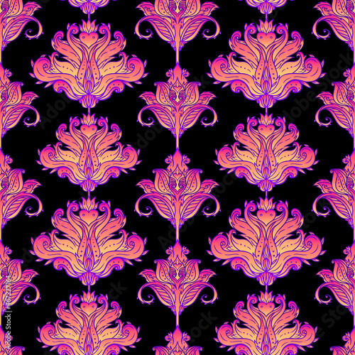 Floral paisley inspired Indian vector colorful ornate seamless pattern. Decor...