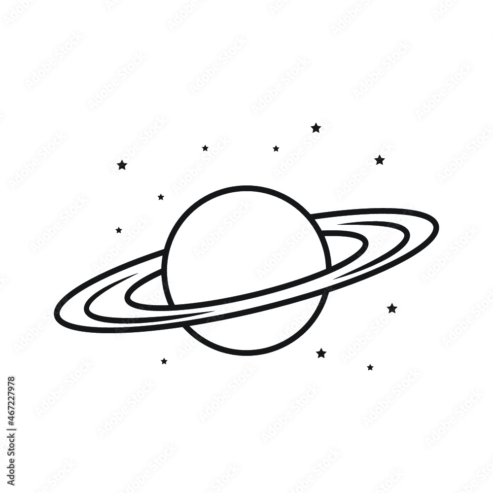 Saturn linear icon planet with rings gas giant Saturn linear icon planet with rings gas giant