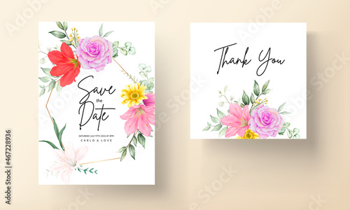 beautiful watercolor floral wedding invitation card set © mariadeta