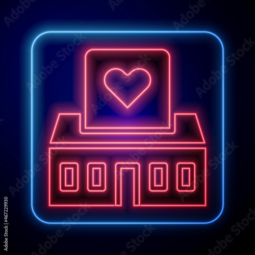 Glowing neon Volunteer center icon isolated on black background. Vector