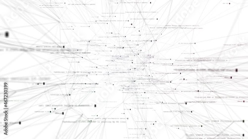 Many black cursors move continuously from left to right, typing the text of a voluminous abstract computer program on a white background.