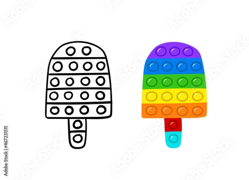 Pop it fidget. Hand drawn trendy toy antistress in the form ice cream. Vector illustration.