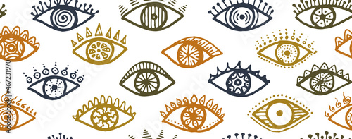 Hand drawn open eyes vintage endless ornament.