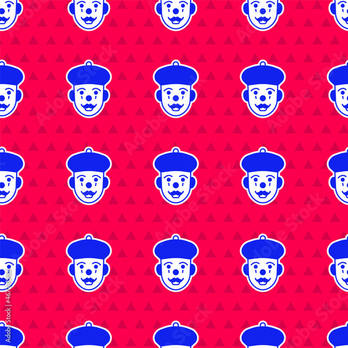 Blue French mime icon isolated seamless pattern on red background. Vector