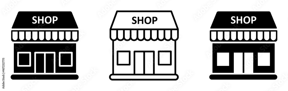 Set of store icons. Store building sign. Collection of city stores. Online store. Vector illustration.