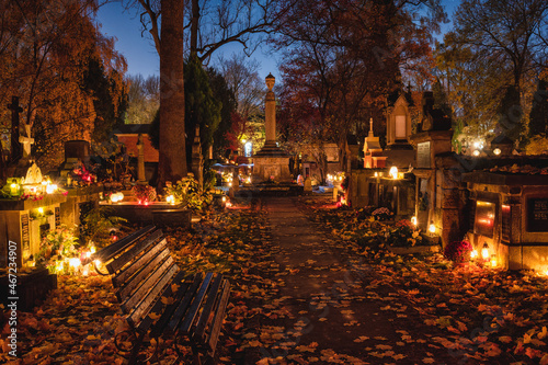 All Saints  Day at night - Rakowicki Cemetery - Krakow - Poland
