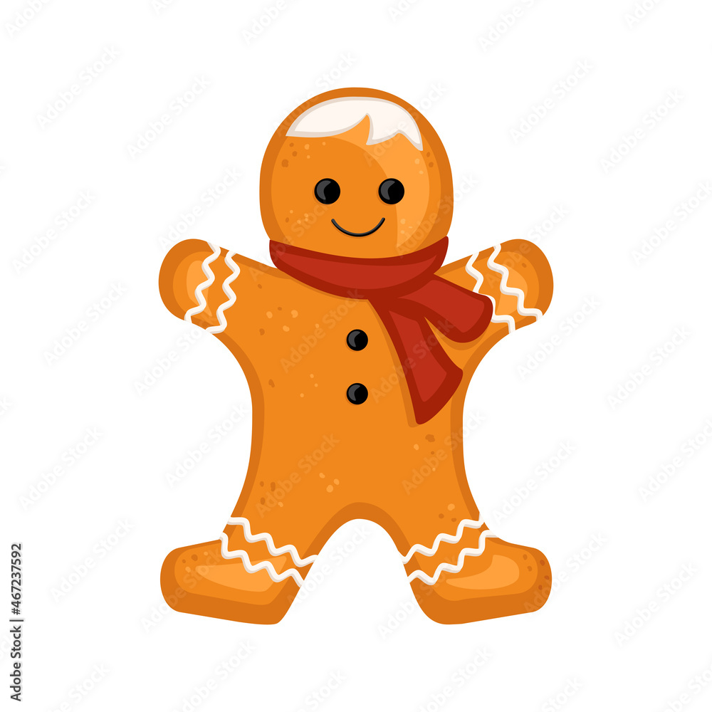 Obraz premium Gingerbread man cookies, decoration for the new year and Christmas and other holidays. Vector flat illustration