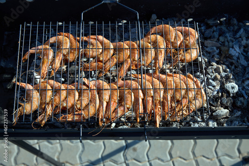 King's shrimp. Grilled shrimp and plattered. Delicious orange shrimp. High quality photo photo