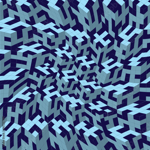 Abstract seamless background. Noise structure with twisted cubes