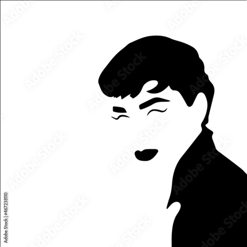 Fotografie, Tablou Retro woman flat vector black and white illustration portrait