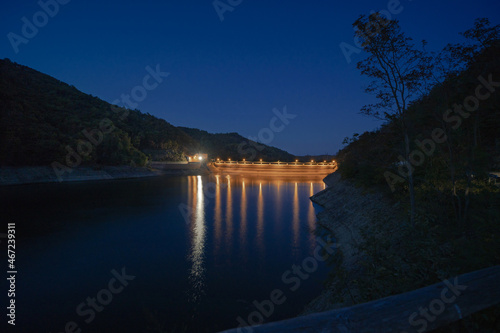 view of the osiglia dam in the province of savona, at night
