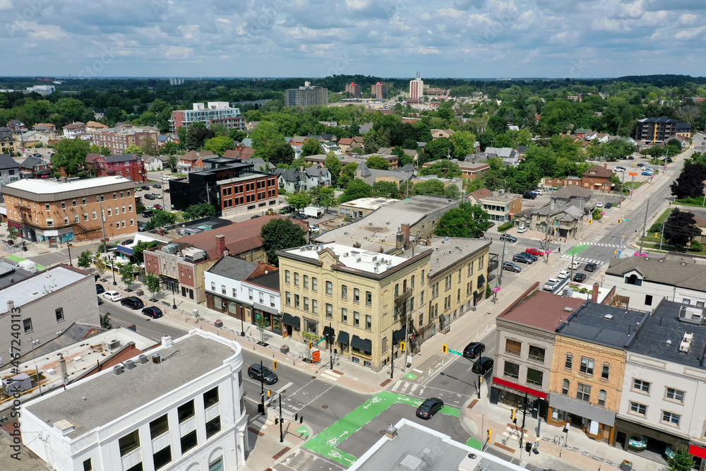 Aerial view of Waterloo, Ontario, Canada city center