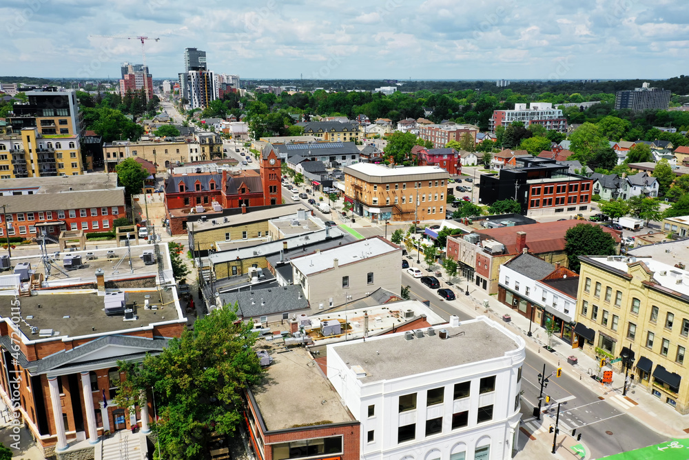 Fototapeta premium Aerial scene of Waterloo, Ontario, Canada city center