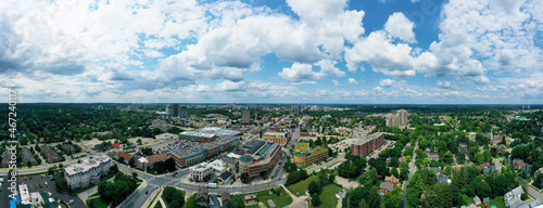 Aerial panorama of Waterloo, Ontario, Canada downtown
