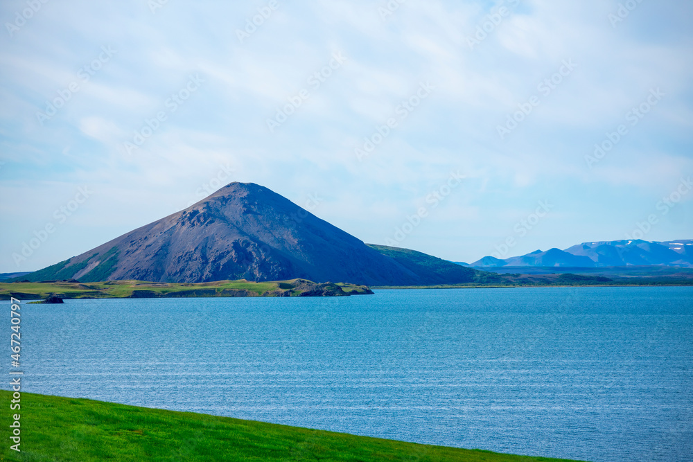 Landscape of mountain and water at Lake Myvatyn Diamond Circle Iceland Landscape of mountain and water at Lake Myvatyn Diamond Circle Iceland