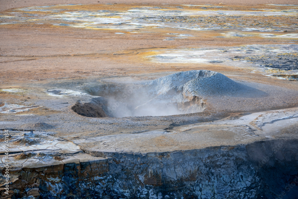 Landscape of Mt. Námafjall steaming Fumaroles boiling mud pit Diamond Circle Iceland Landscape of Mt. Námafjall steaming Fumaroles boiling mud pit Diamond Circle Iceland
