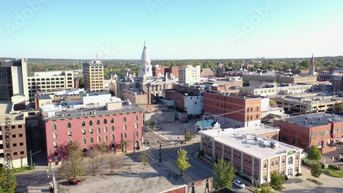 Good aerial of downtown Lafayette Indiana and courthouse tower. photo