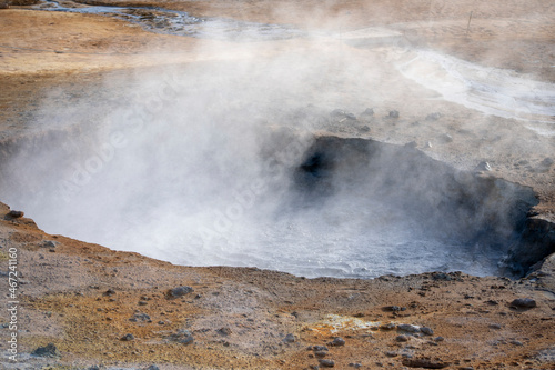 Landscape of Mt. Námafjall Fumaroles boiling mud pit Diamond Circle Iceland