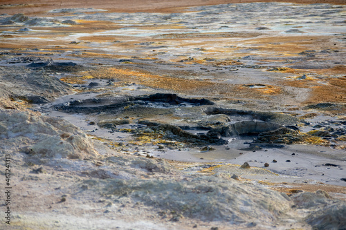 Landscape at Mt. Námafjall Fumaroles boiling mud pit Diamond Circle Iceland