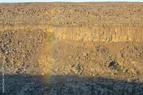 Landscape of rainbow and basalt rocks at Detifoss waterfall Diamond Circle Iceland photo