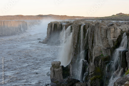 Landscape of water crashing at Selfoss Diamond Circle Iceland