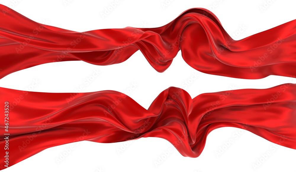 Beautiful flowing fabric of red wavy silk or satin. 3d rendering image. Beautiful flowing fabric of red wavy silk or satin. 3d rendering image.