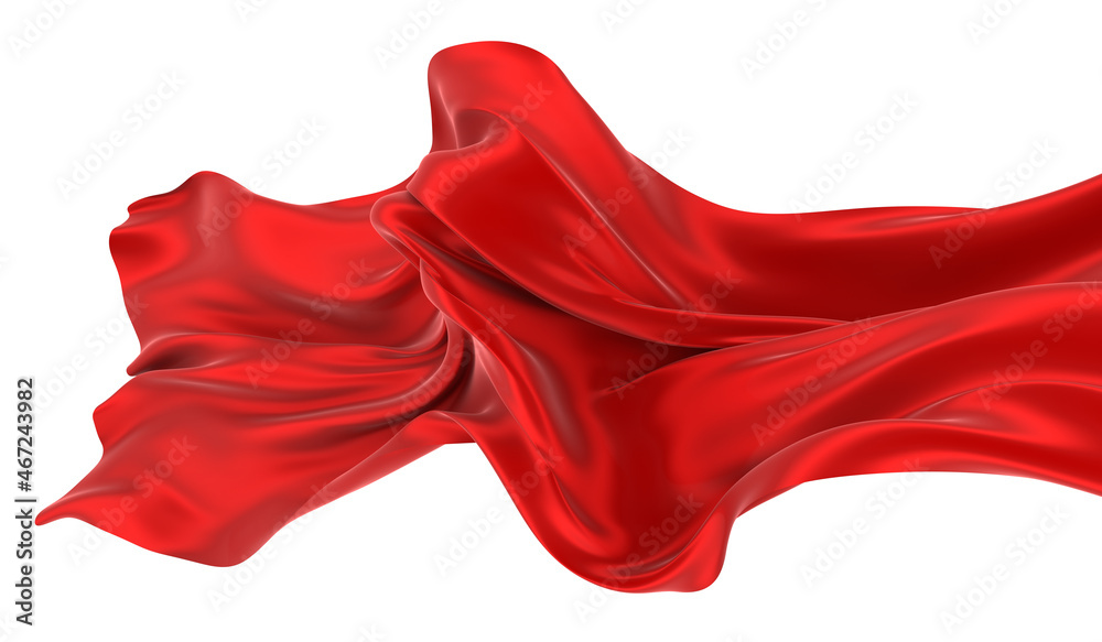 Beautiful flowing fabric of red wavy silk or satin. 3d rendering image. Beautiful flowing fabric of red wavy silk or satin. 3d rendering image.