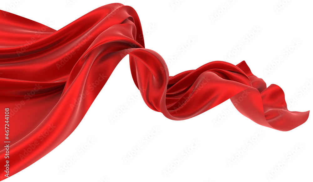 Beautiful flowing fabric of red wavy silk or satin. 3d rendering image.