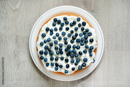 Blueberry cake with whipped cream