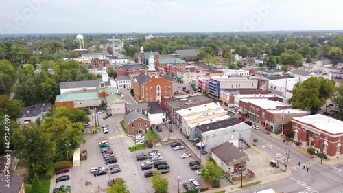 Aerial over typical American USA small town, Versailles, Kentucky.