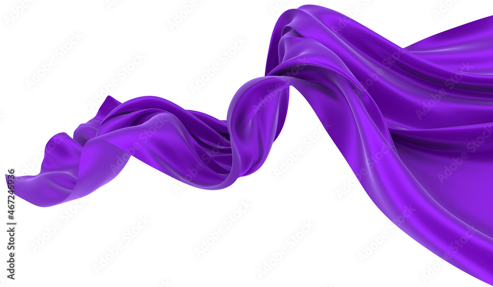 Beautiful flowing fabric of violet wavy silk or satin. 3d rendering image. Beautiful flowing fabric of violet wavy silk or satin. 3d rendering image.