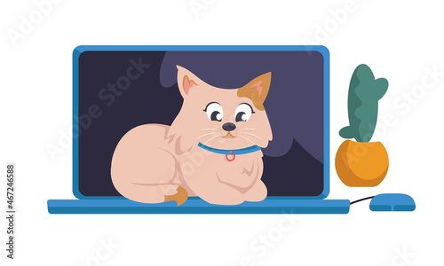 Wallpaper Mural Domestic cat lying on laptop. Pet in cartoon style Torontodigital.ca