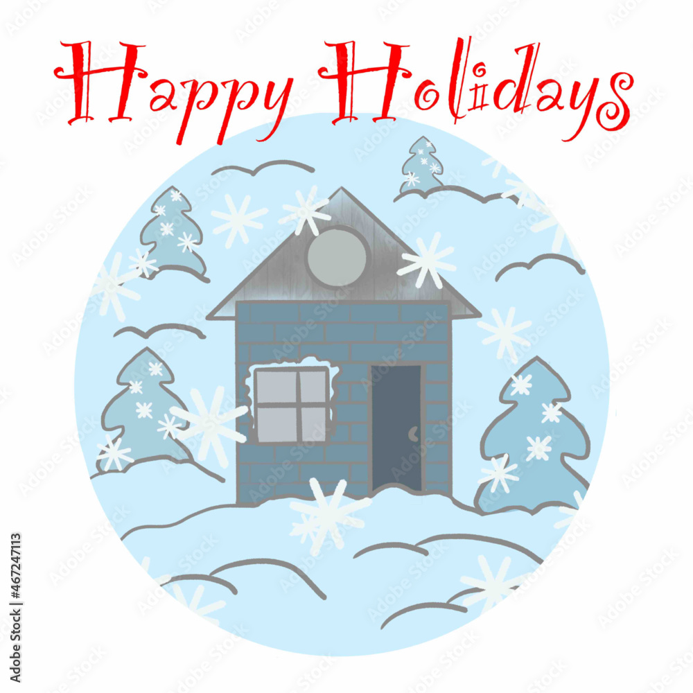 happy new year,merry christmas,happy holidays,happy 2022,snow,hello winter,snow-covered house,christmas trees,snowflakes,snowy landscape,winter cozy landscape,white,blue,blue,gray,gray,dark gray,merry