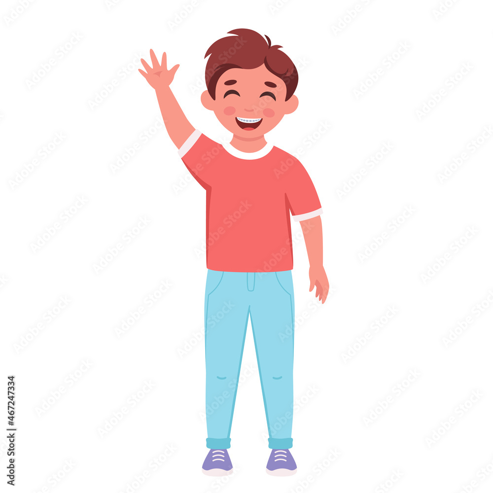 Boy with dental braces, dental care. Elementary school student. Vector illustration Boy with dental braces, dental care. Elementary school student. Vector illustration