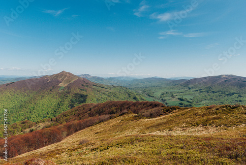 Mountain peaks in early spring, Bieszczady Mountains, Poland