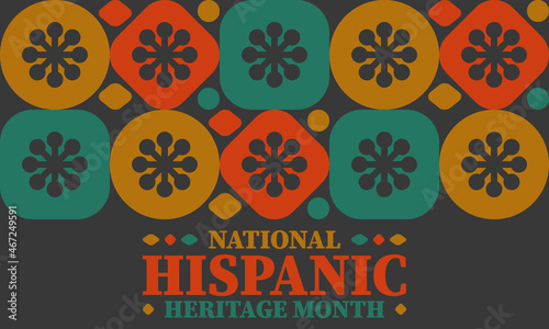 National Hispanic Heritage Month in United States. Celebrate annual in September and October. Latin American and Hispanic ethnicity culture. National fabric vector textures. Traditional festival