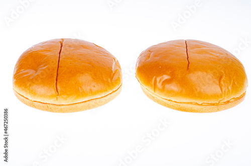 Round hamburger buns isolated on white background. Studio Photo.