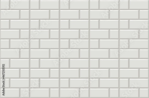 Subway tiles horizontal white background Metro brick decor seamless pattern for kitchen, bathroom or outdoor architecture vector illustration Glossy building interior design tiled material