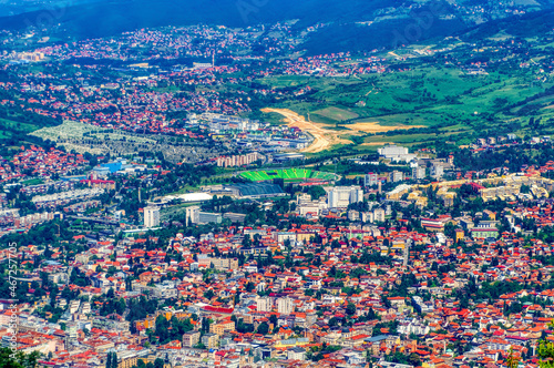 Aerial view over city of Sarajevo during summer day. © Goran