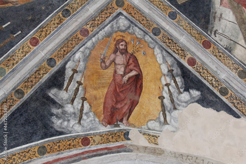 Cristo giudice; affresco sul soffitto del presbiterio della chiesa parrocchiale di Dasindo (Trentino)