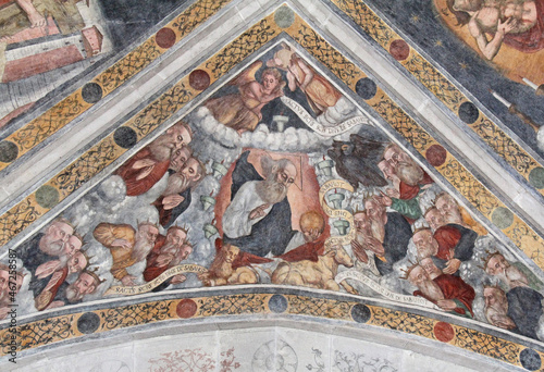 Dio Padre in gloria tra re e profeti; affresco sul soffitto del presbiterio della chiesa parrocchiale di Dasindo (Trentino) photo
