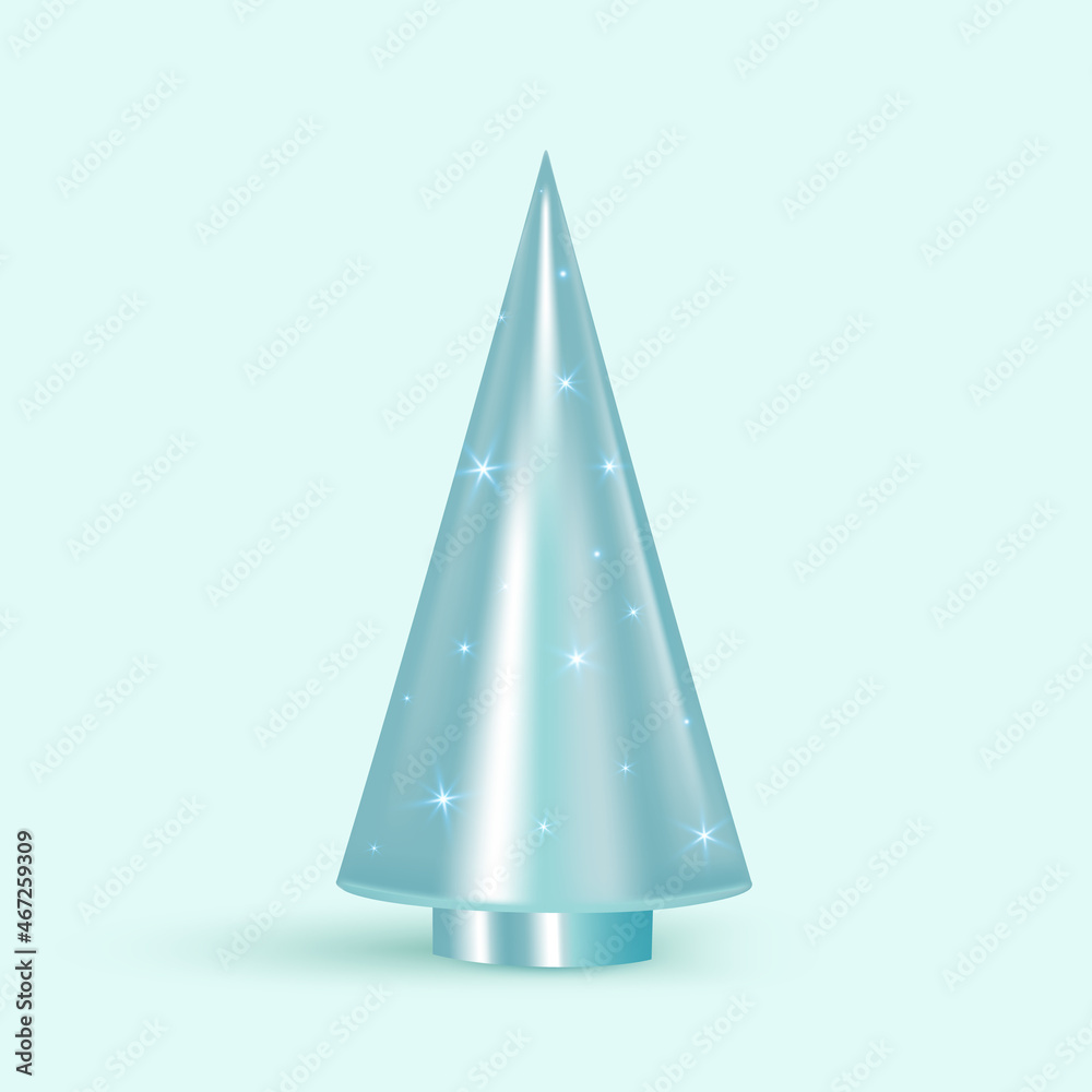 Realistic 3d blue cone tree isolated on light blue background. Christmas decoration. Merry Christmas and New Year background. Creative holiday design. Hello Winter composition. Vector illustration Realistic 3d blue cone tree isolated on light blue background. Christmas decoration. Merry Christmas and New Year background. Creative holiday design. Hello Winter composition. Vector illustration
