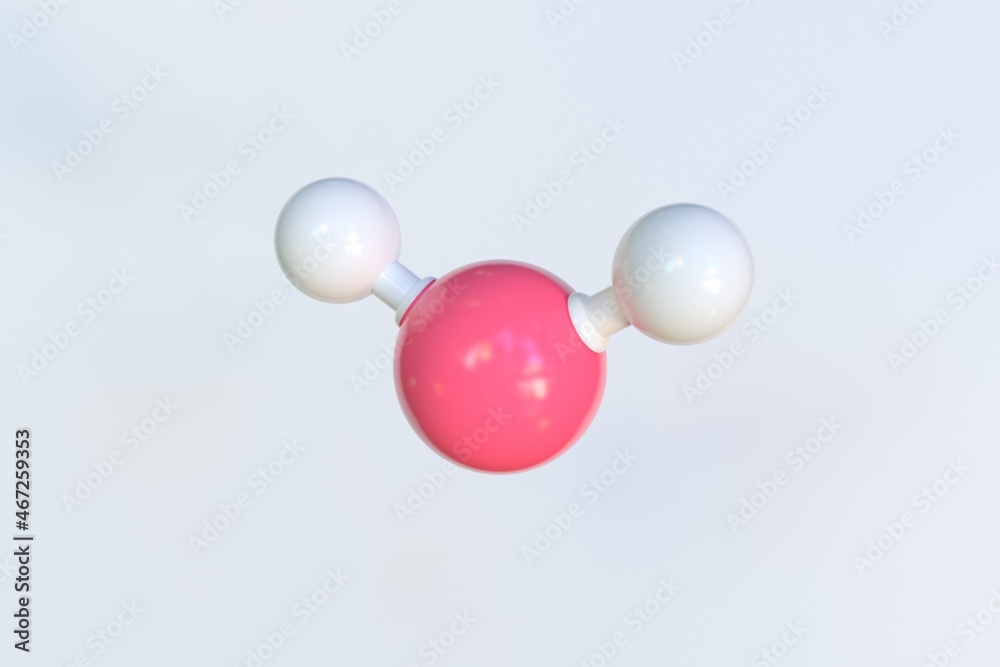 Water molecule made with balls, scientific molecular model. 3D rendering