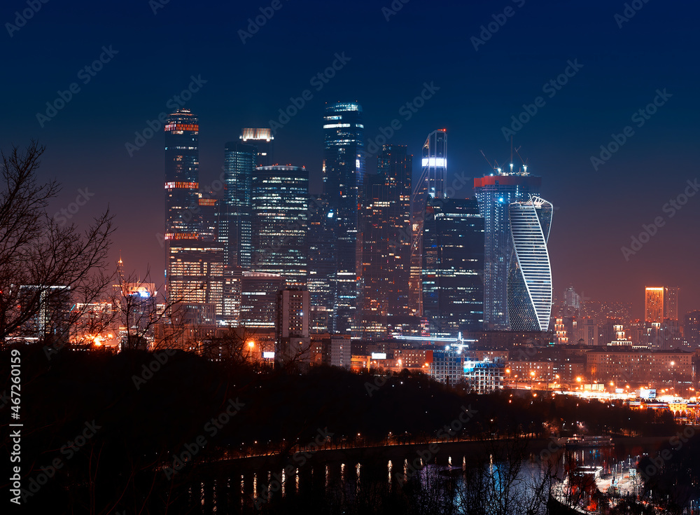 Moscow city at night architecture background