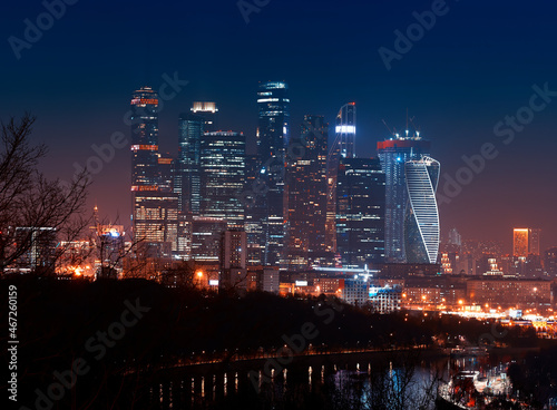 Moscow city at night architecture background