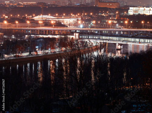Bridge over night Moscow river background