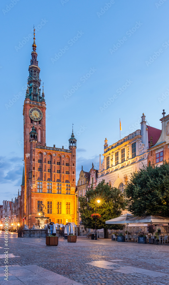 Fototapeta premium Gdansk, Poland, medieval town hall in the historical city center