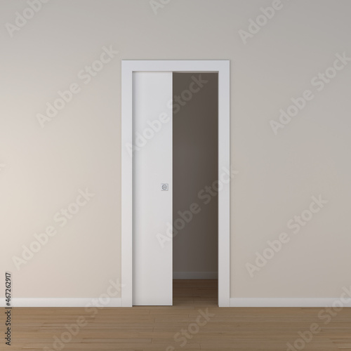 Tableau sur toile 3d rendering of a single panel sliding door in white lacquered wood