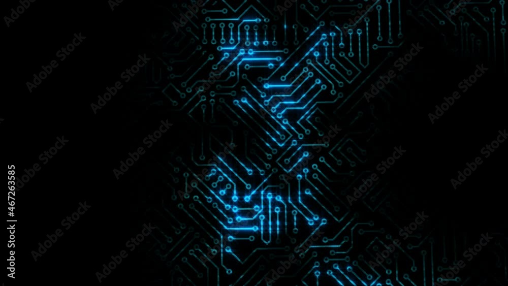 Electrical impulse travels through the circuits of the microcircuit. Background based on an energy wave in a computer circuit board. Looped
