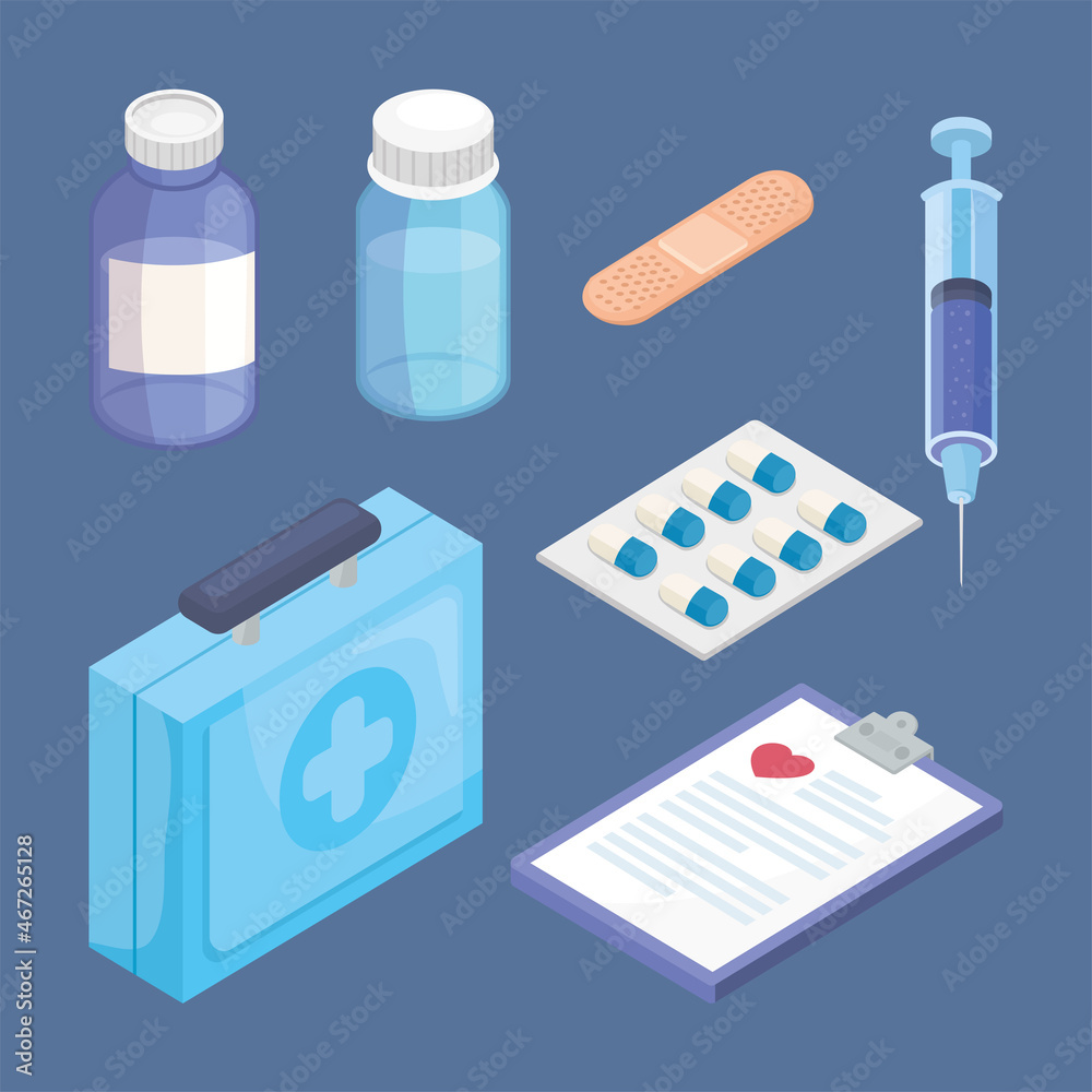 seven medicine pharmacy icons